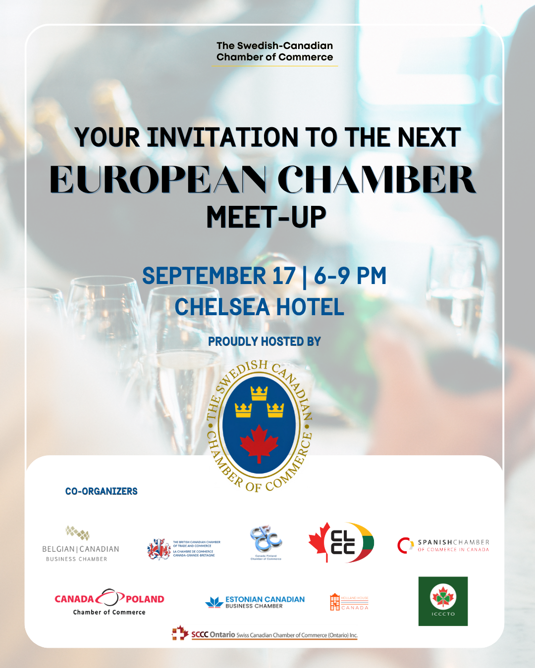 Poster about the next European Chamber Event hosted by the swedish-canadian chamber of commerce