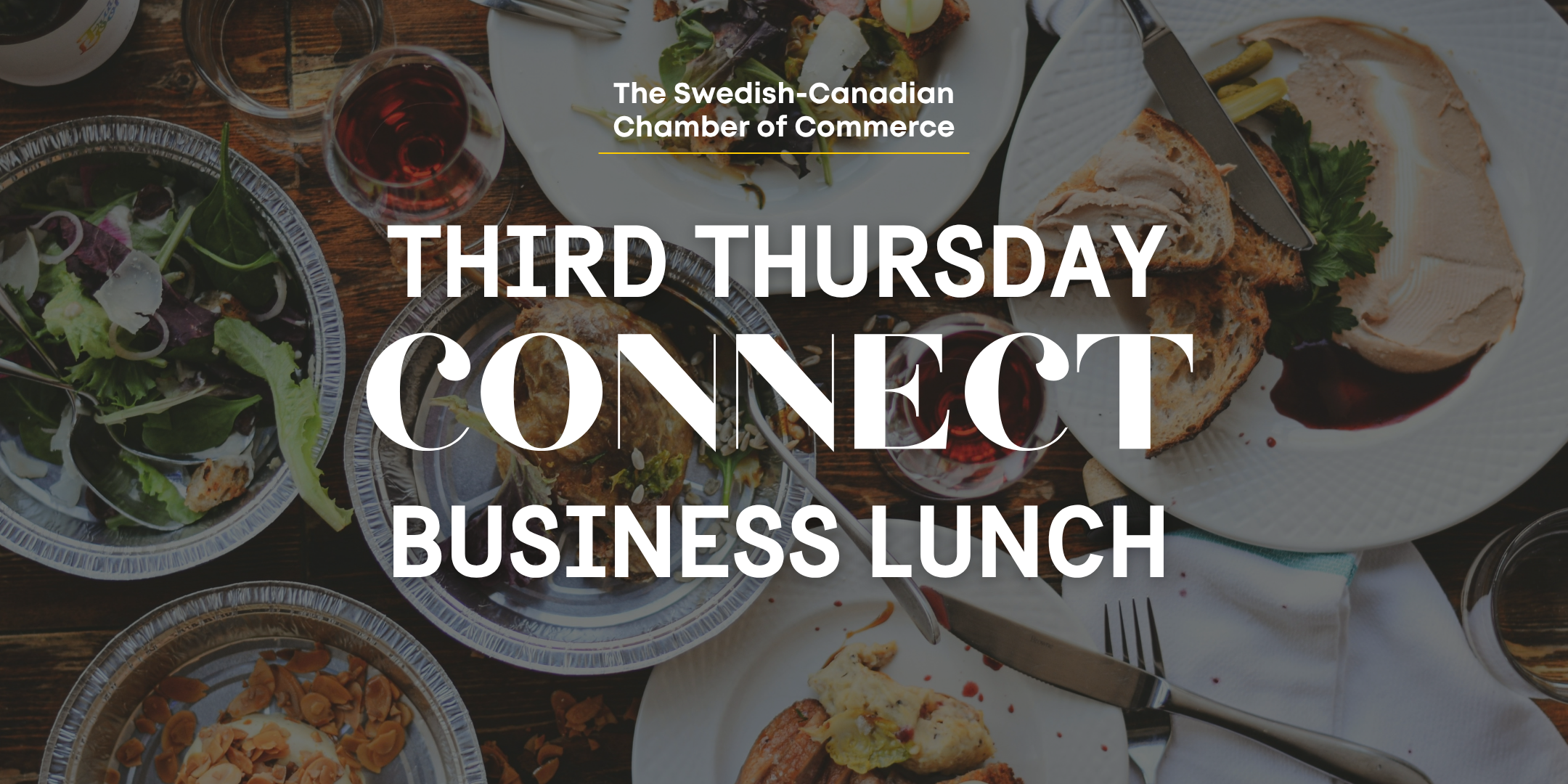 Promotional graphic for the Swedish-Canadian Chamber of Commerce’s “Third Thursday Connect” business lunch event.