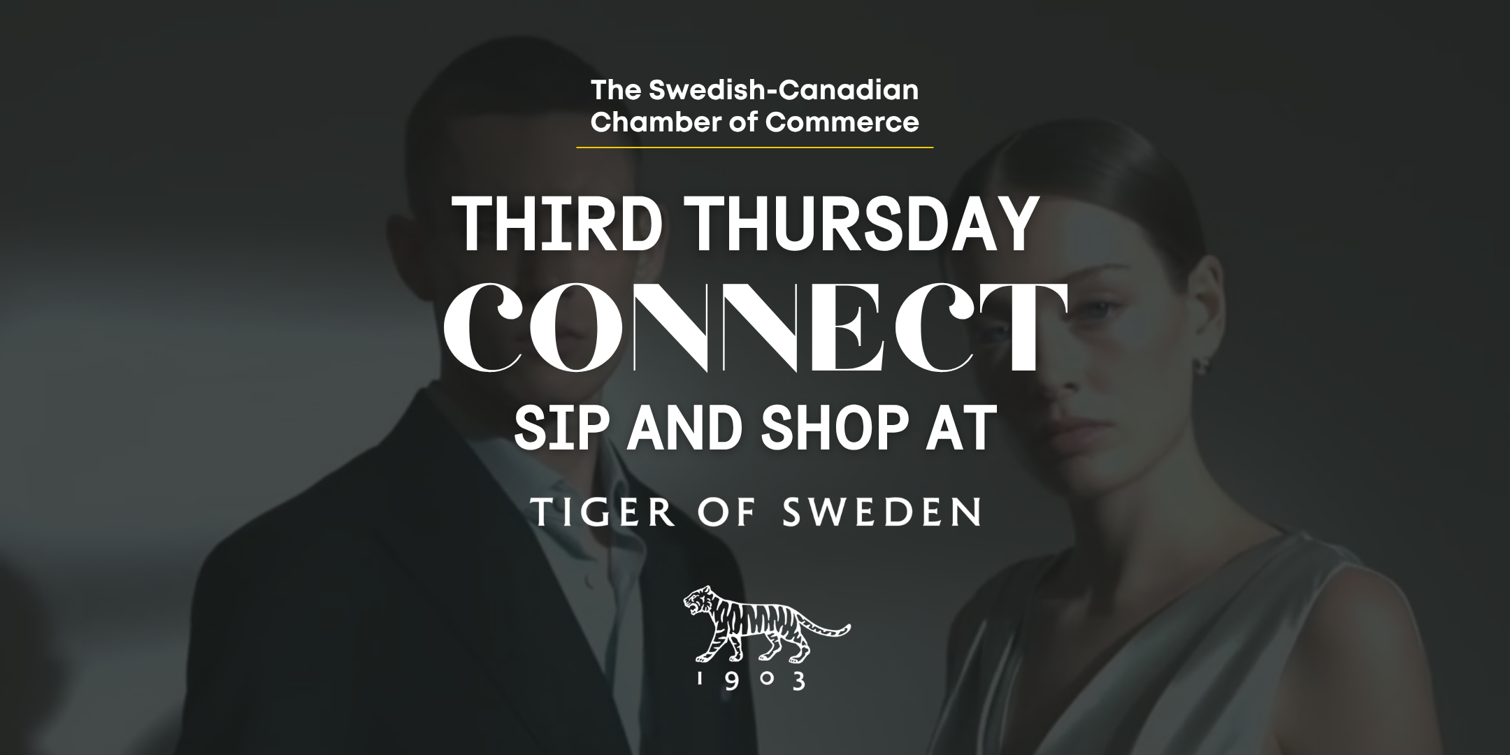 Poster about a networking event hosted at Tiger of Sweden on October 15